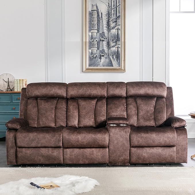 GUEAPY 3 Seat Power Reclining Sofa,Massage Reclining Couch with Heat–Power Reclining Couches with USB/Type-C Ports/Cup Holders/Storage/Console for Living Room,RV,Office, Aprtment (Warm Brown)