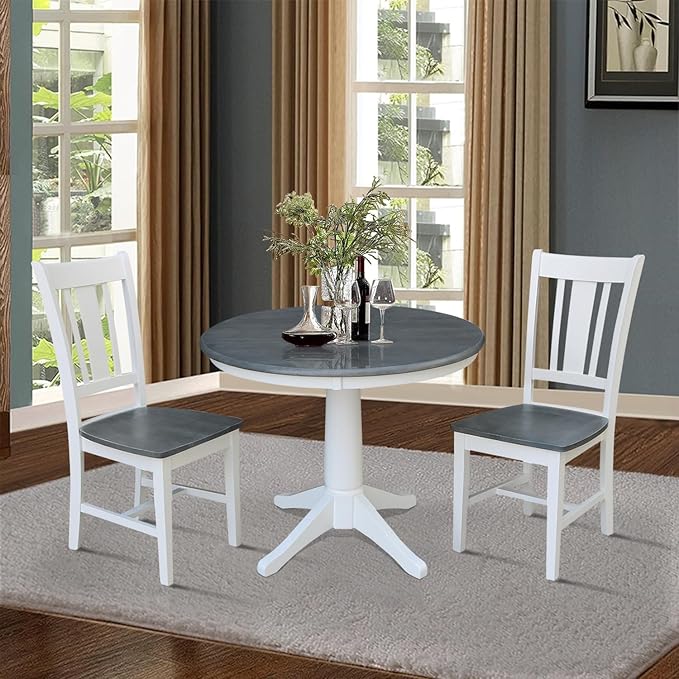 International Concepts 36" Solid Wood Table with 2 San Remo Chairs in White/Gray