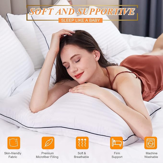 SEMZSOM Bed Pillows Standard Size Set of 4, Luxury Hotel Pillows with Soft Fluffy Down Alternative Filling Sleeping Pillows for Back, Stomach and Side Sleepers