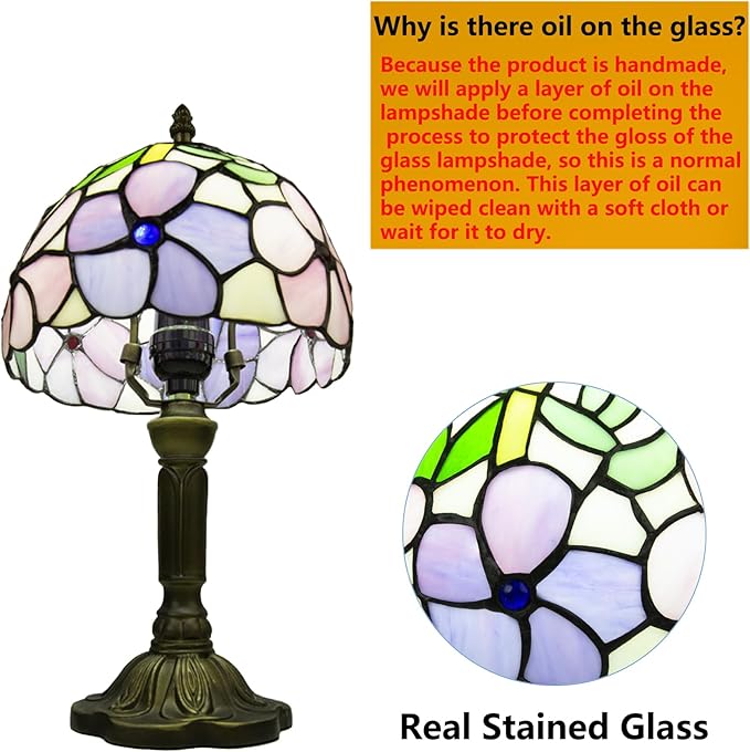Crefotu Tiffany Style Table Lamp, 3 Color Temperatures Bedside Lamp, 8 Inch Stained Glass Desk Light for Home Office Bedroom Living Room (4 Flower Pattern)