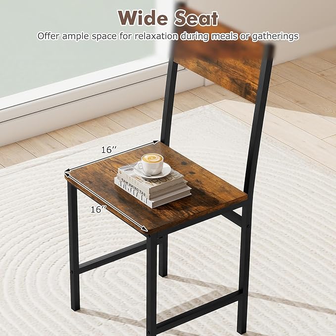 COSTWAY Dining Chairs Set of 2, Rustic Wood & Metal Frame Industrial Farmhouse Armless Side Chairs with Wide Comfy Seat & Slanted High Back for Dining Room, Kitchen, Home, Restaurant