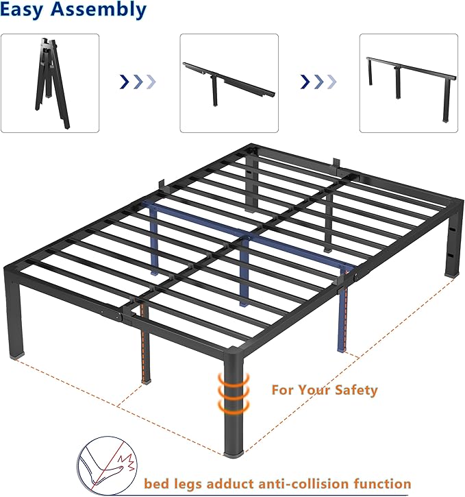 18 Inch Full Metal Platform Bed Frame with Round Corner and Mattress Retainers, 3500lbs Heavy Duty Steel Slats Support, No Box Spring Needed, Easy Assembly, Noise Free