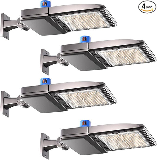 Lightdot 150W LED Parking Lot Area Light (21000Lm Eqv 600W HPS) 5000K Adjustable Arm Mount LED Shoebox Lights with Dusk to Dawn for Parking Lot for Yard,Driveway-4Pack(Height:16~30Ft)