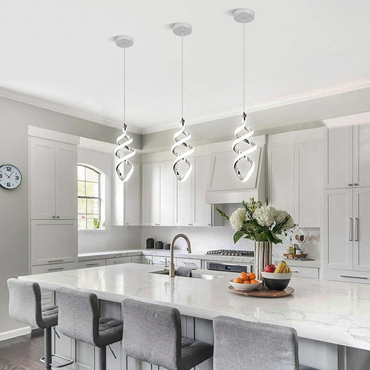 3 Packs Pendant Light, 15W Spiral Led Pendant Light, 4500K Modern Pendant Lights Kitchen Island, Adjustable Height Pendant Light for Dining Room Bedroom Kitchen Island Cafe