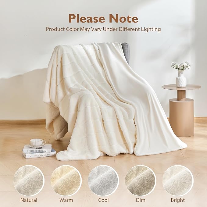 ALPHA HOME Luxury Faux Rabbit Fur Throw Blanket for Couch Bed, Cozy Gifts for Women Christmas, Ideal for Home Decor and Chilly Nights