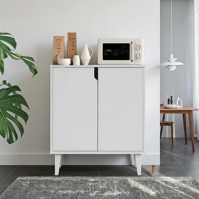 Panana White Coffee Bar Cabinet, Farmhouse Kitchen Sideboard Buffet Storage Cabinet White Accent Sideboard Buffet Cabinet for Kitchen, Dining Room, Living Room, Hallway