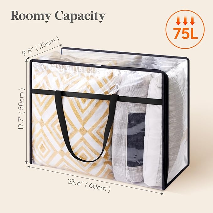 Lifewit 6 Pack Clear Clothes Storage Bags, 75L Large Plastic Blanket Storage, Vinyl Foldable Moving Bags with Zipper, Closet Organizers Containers for Comforter, Bedding, Duvet, Pillow