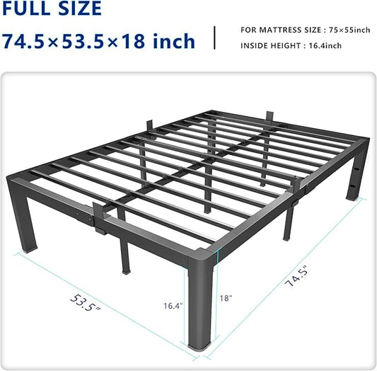 18 Inch Full Metal Platform Bed Frame with Round Corner and Mattress Retainers, 3500lbs Heavy Duty Steel Slats Support, No Box Spring Needed, Easy Assembly, Noise Free