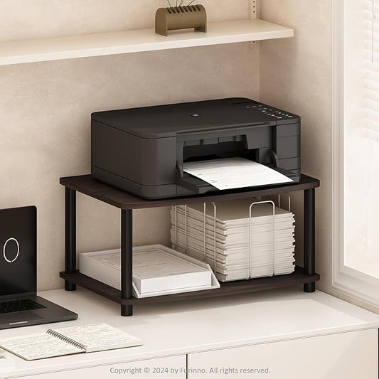 Furinno Turn-N-Tube Printer Stand with Storage, 2-Tier Printer Table, Under Desk Printer Stand, for CPU, Office Supplies, Home Office, Dark Walnut