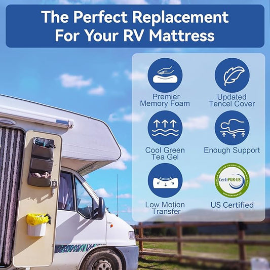 WEUP Short King RV Mattress Memory Foam 10 Inch, Updated Cooling Green Tea/Gel Mattresses for Camper/Truck/Trailer, Medium Firm Mattress with Fiberglass-Free Cover, CertiPUR-US, in USA, 75'' x 72''