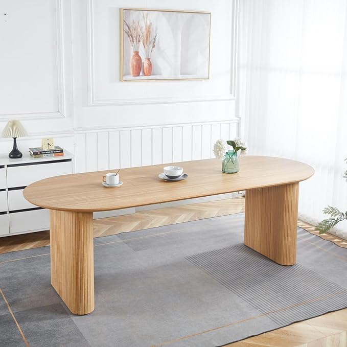 Ball & Cast 59.06"-90.55" Extendable Dining Table for 4-6,Modern Kitchen Oval Dinner Table with Removable Leaves Space Saving,Dining Room Table with Wood Strip Base for Kitchen Living Room,Oak