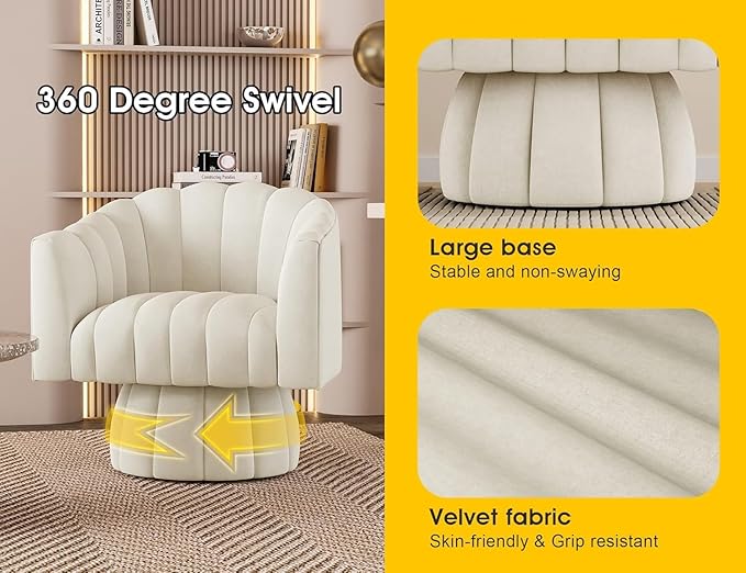 Swivel Accent Chair Set of 2,Mid Century 360° Swivel Barrel Chair,Fluffy Velvet Fabric Chairs,Round Club Arm Chair,Upholstered Single Sofa Seating for Home,Living Room, Bedroom,Waiting Room