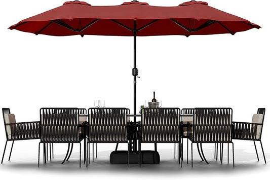 Shintenchi 16FT Large Patio Umbrella with Base Included, Outdoor Double-Sided Rectangular Shade with Crank Handle for Poolside Lawn, Deck & Garden, Red