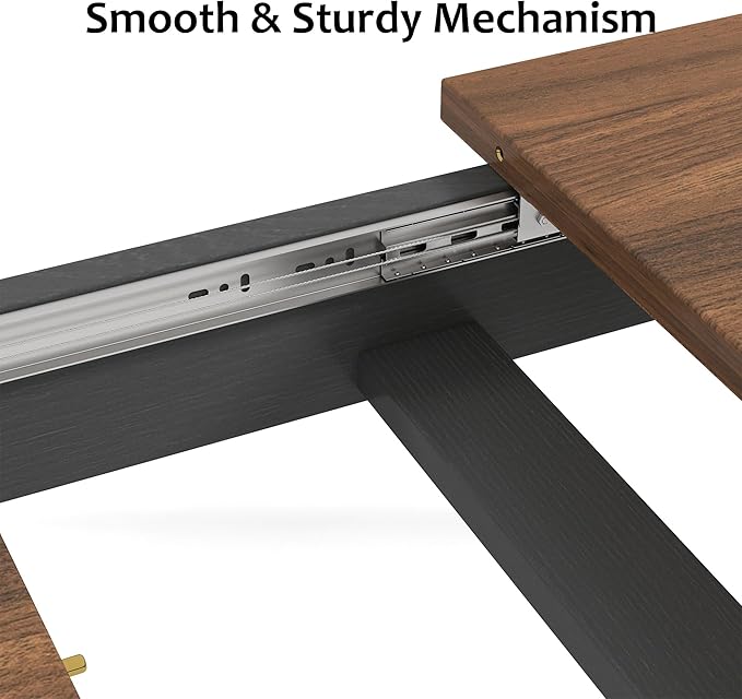 71" to 106" Expandable Dining Table, Modern Large Table for 6-10 People, Space-Saving Extendable Kitchen & Office Table, Brown and Black