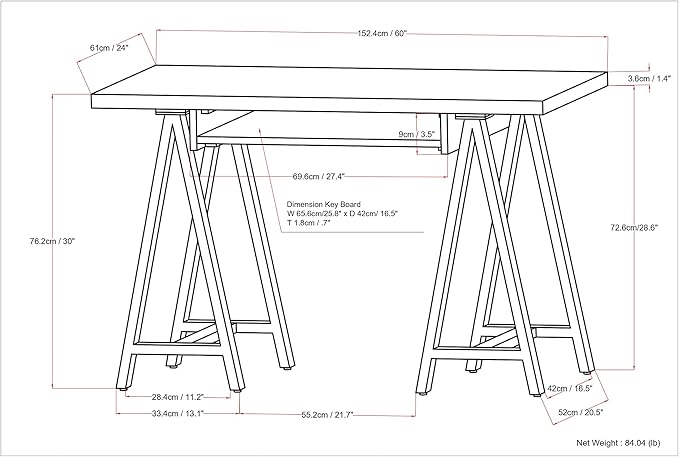 SIMPLIHOME Sawhorse Industrial 60 inch Wide SOLID WALNUT WOOD and Metal Desk in Walnut for the Office Desk, Writing Table, Workstation and Study Table