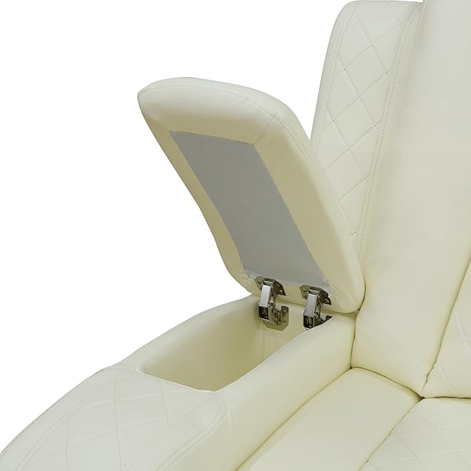 Breathing Leather Power Reclining Chair, Leather Reclining Sofa Couch Chair for Living Room, Single Recliner with USB Ports/LED Lighting for Bedroom/Office/Home Theater (Creamy White, Recliner Chair)