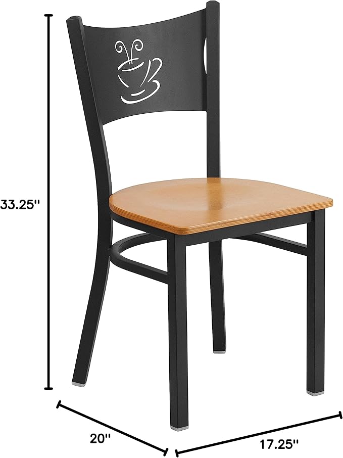 Flash Furniture HERCULES Series Black Coffee Back Metal Restaurant Chair - Natural Wood Seat