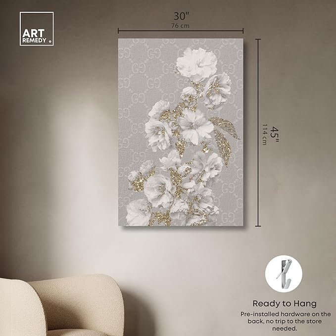 Art Remedy Floral in Classic Fashion Canvas Delicate Farmhouse Wall Art, Gallery Wrapped, 30" x 45"