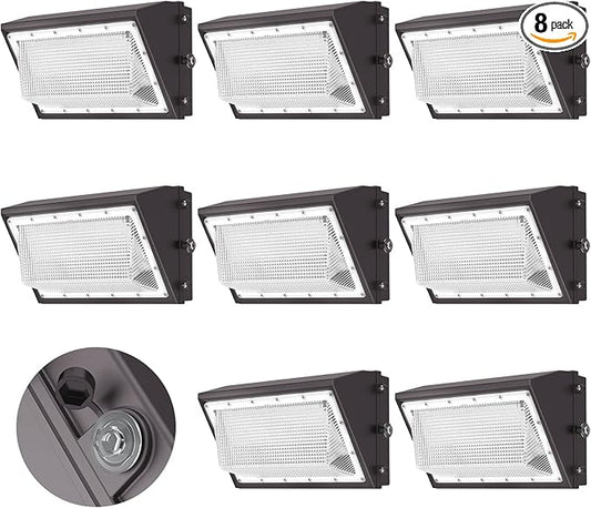 AIKVSXER 8 Pack 160W LED Wall Pack Light with Dusk to Dawn Photocell, 25,600LM 6000K Wall Pack LED Exterior Light, IP65 Outside Lighting [Eqv. 1000W HPS/HID] for Parking Lot, Yard AC120-277V