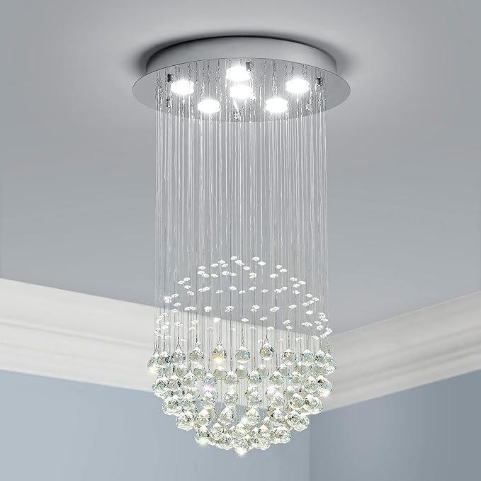 Saint Mossi Chandelier Modern K9 Crystal Raindrop Chandelier Lighting Flush mount LED Ceiling Light Fixture Pendant Lamp for Dining Room Bathroom Bedroom Livingroom 6 GU10 LED Bulbs Required H32 X D18