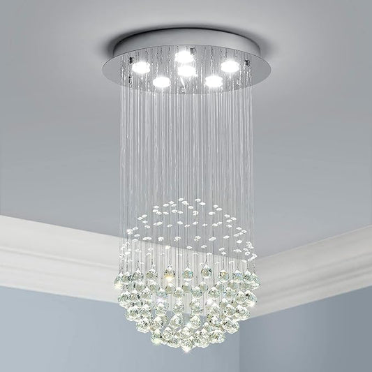 Saint Mossi Chandelier Modern K9 Crystal Raindrop Chandelier Lighting Flush mount LED Ceiling Light Fixture Pendant Lamp for Dining Room Bathroom Bedroom Livingroom 6 GU10 LED Bulbs Required H32 X D18