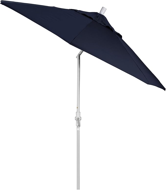 California Umbrella GSCUF908170-F09 9' Round Aluminum Pole Fiberglass Rib Market Patio Umbrella, White, Navy Blue, White Pole