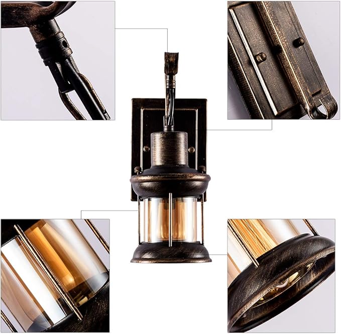 Industrial Vintage Single Head, Rustic Nordic Glass Wall Sconce Fixtures Retro Metal Painting Color Wall lamp for Home Bar Bedroom Bedside Corridor Decorate Wall Light 110V