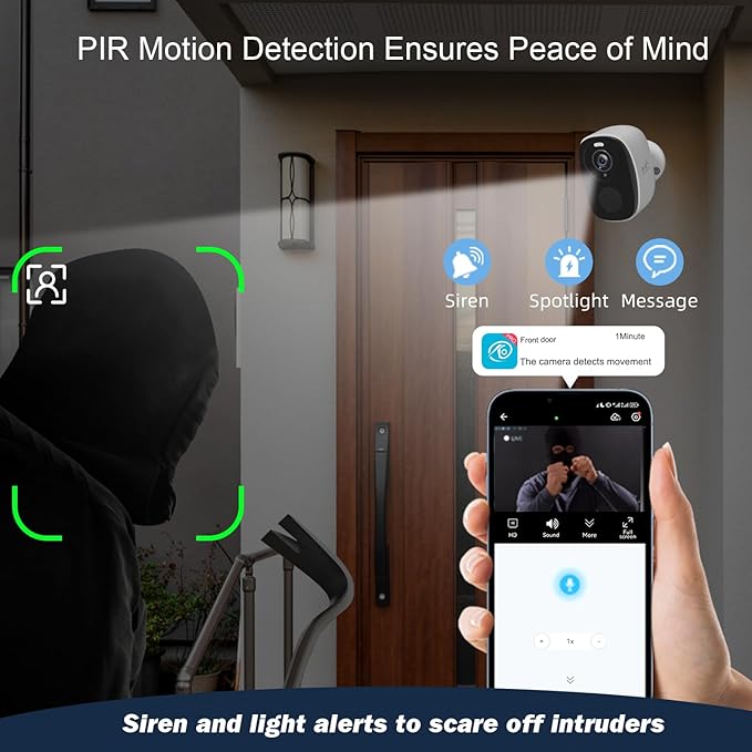 Rraycom 4PC 2.4G/5GHz Security Cameras Wireless Outdoor,2K Battery Home Security Camera with AI Detection,Siren, WiFi Home Indoor Camera, Color Night Vision,2-Way Talk,IP65, Cloud/SD, Works w/Alexa