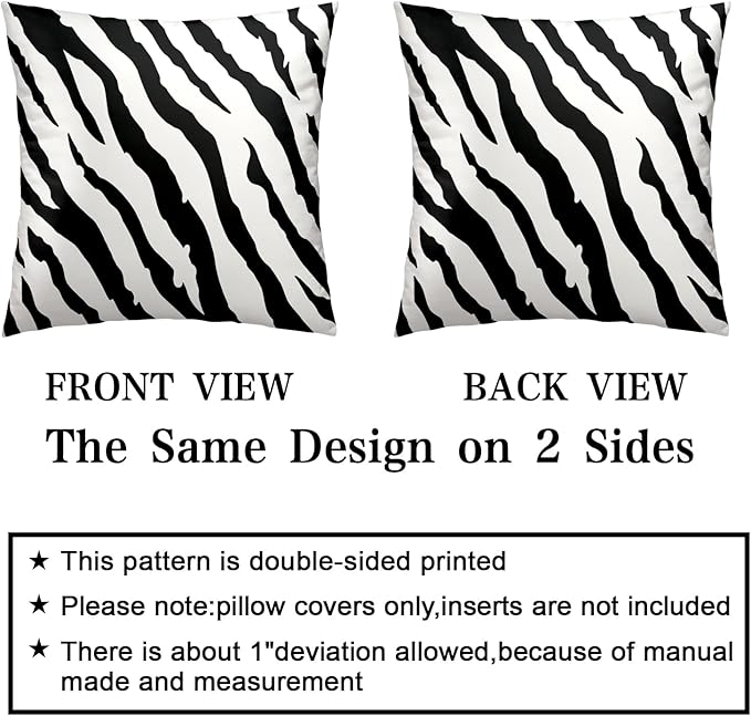 Set of 2 Modern Abstract Art Stripes Throw Pillow Covers 16x16 Black and White Vintage Animal Decorative Pillow Covers Zebra Tiger Cushion Cases Home Decor for Sofa Bed