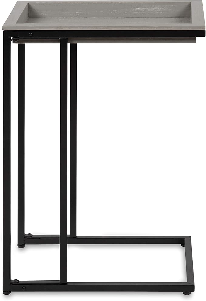 Kate and Laurel Lockridge Modern Farmhouse Side C-Table, 18.5" x 12" x 26.75", Rustic Gray and Black