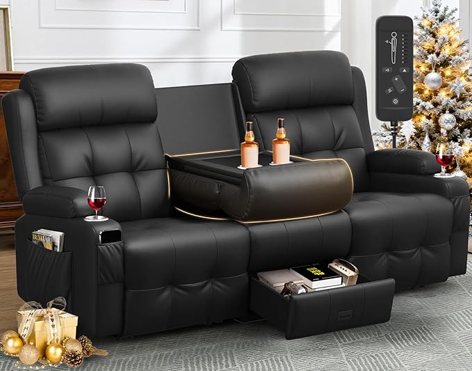 Recliner Sofa, Massage Reclining Sofa 3 Seater Sets Heavy Weight Capacity, RV Loveseat Couch Clearance with Flip Back Console, Storage, Cup Holders, Wall Hugger Reclining Couch for Living Room