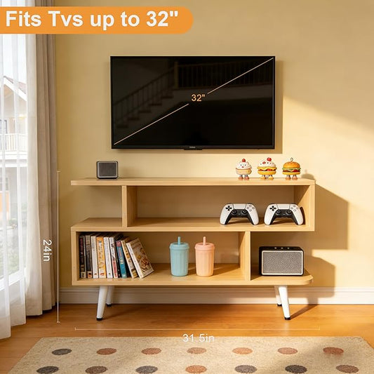 Lightdot TV Stand for TVs to 32'', Modern Entertainment Center with 3 Open Storage Shelf, Sturdy Media Console Table for Living Room/Entrance/Sofa Cabinet, Large Capacity, Easy Installation-Walnut