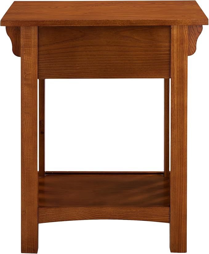 Leick Home 8222 Mission Impeccable End Table with Drawer, Made with Solid Wood, Side Table for Living Room, Bedroom, Medium Oak Finish Nightstand Table