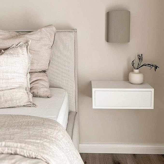 Mobili Fiver, Riccardo Floating nightstand, Ashwood White, 17.7" x 9.8" x 6.1 ", Melamine-Finished, Modern Bedside Table, End Table, Italian Furniture