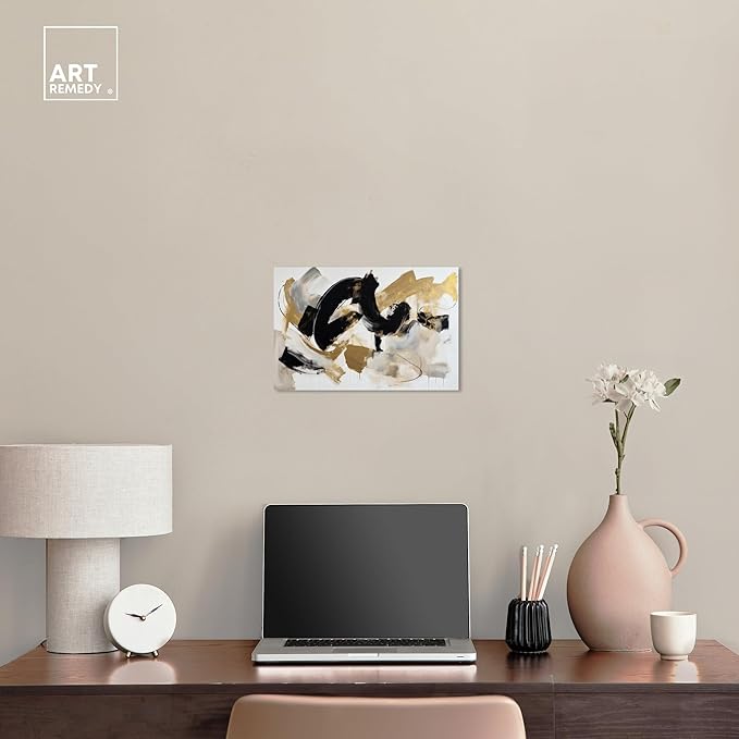 Art Remedy Moved Abstraction Canvas Modern Black White Abstract Wall Art, Gallery Wrapped, 15" x 10"