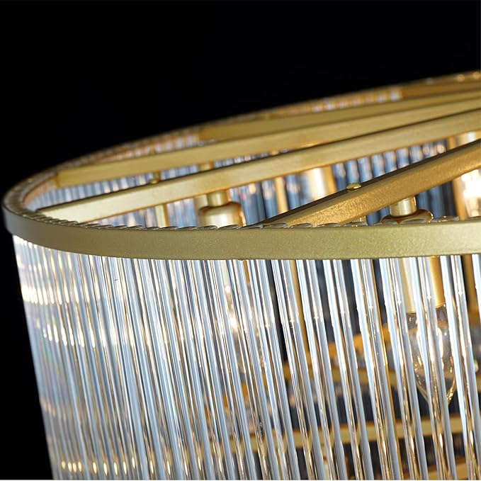 Large Gold Glass Chandelier, 5-Tier Modern Chandelier Light Fixture for High Ceiling Foyer Entryway Luxury Staircase Living Room Golden H49 D27.5