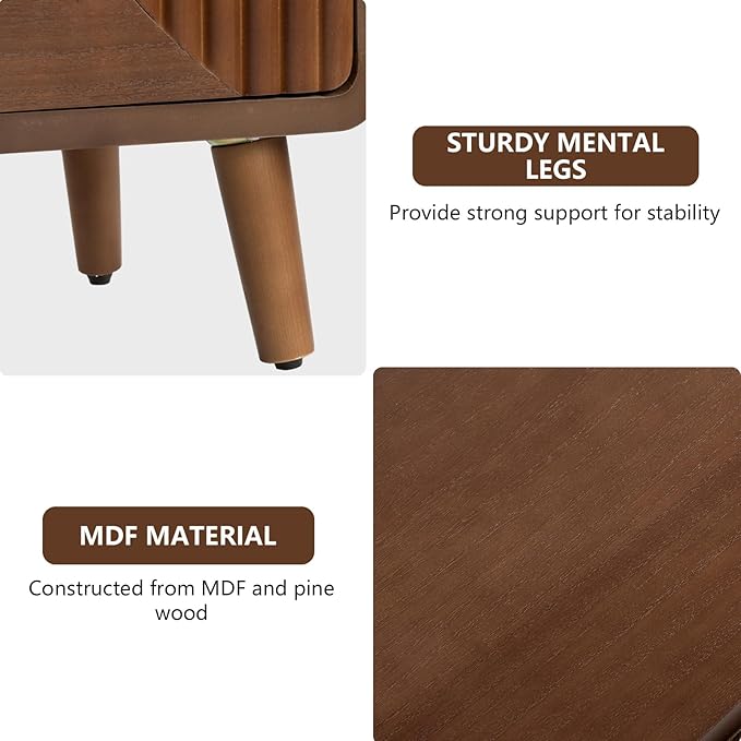 COSIEST Walnut Accent Cabinet with 3 Drawers, Sideboard Buffet Cabinet for Entryway, Living Room, Bedroom (Brown, Stripe Pattern)
