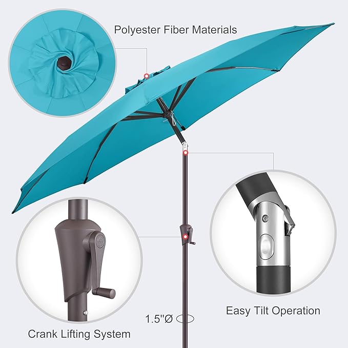10ft Outdoor Patio Umbrella - Table Umbrella Waterprool UV Protection, Sombrillas de Patio with Push Button Tilt, Sun Umbrella for Pool, Porch, Garden, Deck, Backyard (Aqua Blue)