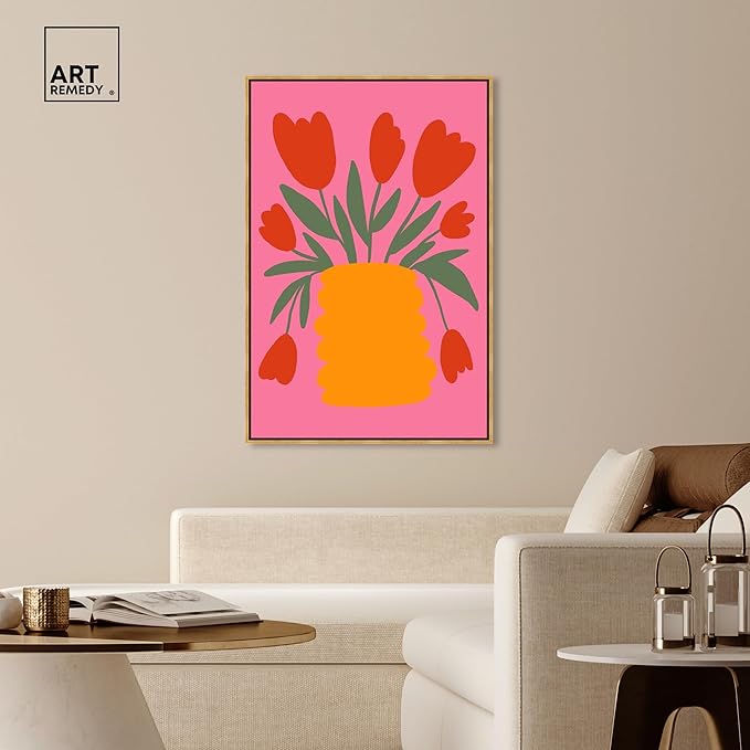 Art Remedy Bright Romantic Tulips Canvas Boho Colorful Wall Art, Gold Frame, 36" x 54"