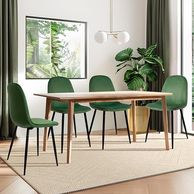 CangLong Modern Velvet Chairs with Metal Legs for Living, Bedroom, Restaurant, Dining Room, Set of 2, Dark Green