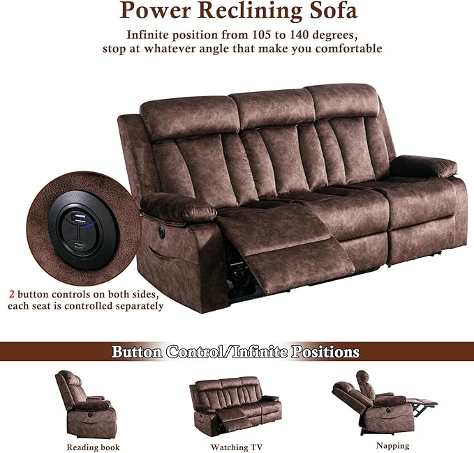GUEAPY Reclining Sofa and Loveseat Set-Power Reclining Furniture Sets with Heat and Massage, 2 Piece Recliner Couches Set with Console,Drop Down Table,Cup Holders,USB & Type-C Ports for Living Room
