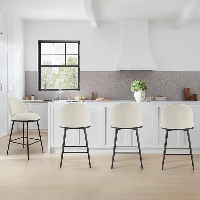 Swivel Bar Stools Set of 2, 26" H Upholstered Linen Fabric Barstools with Backs,Counter Height Stools with Metal Legs for Kitchen Island,Linen,1 Box