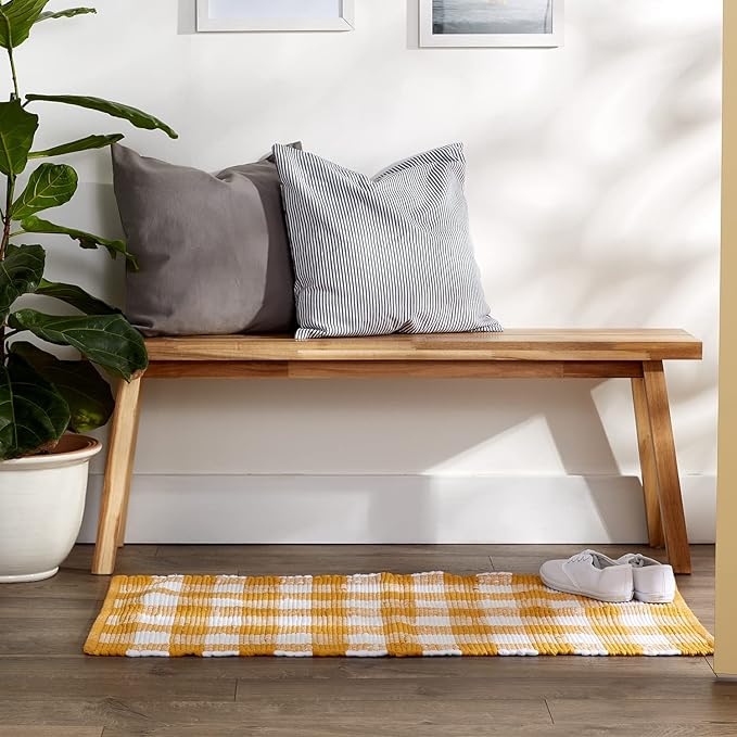 DII Buffalo Check Rug Collection, Hand Dyed Reversible Chindi Rug, 26x40, Honey Gold