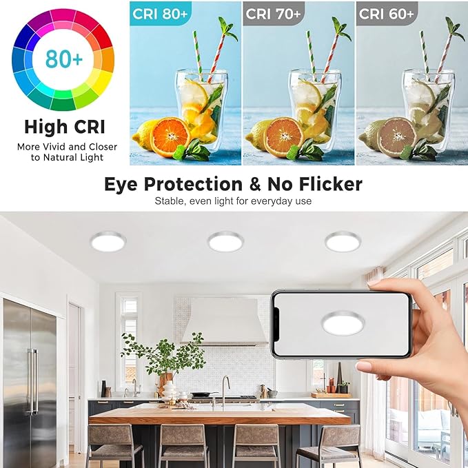 libtit 13inch LED Flush Mount Ceiling Light, Dimmable & 5Color Temperatures (3000K-6500K), 24W Round Slim Brushed Nickel Light Fixture for Bedroom Livingroom Garage Kitchen