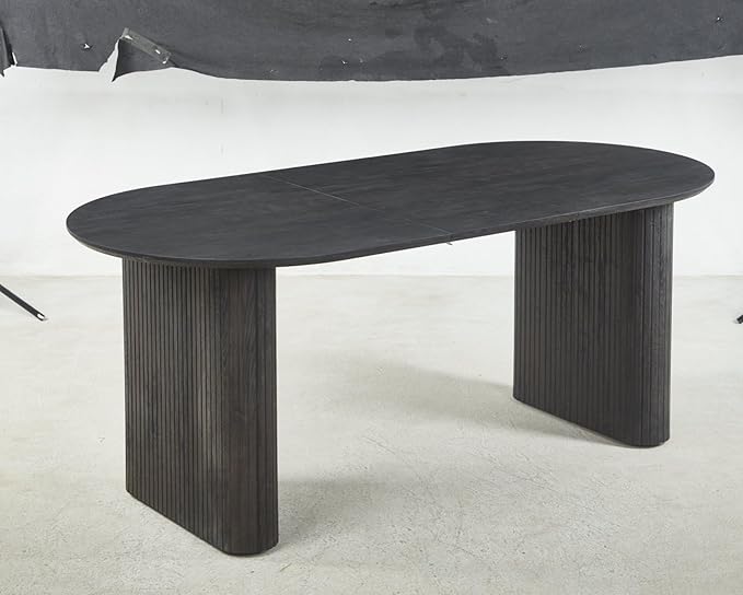 Ball & Cast 59.06"-90.55" Extendable Dining Table for 4-6,Modern Kitchen Oval Dinner Table with Removable Leaves Space Saving,Dining Room Table with Wood Strip Base for Kitchen Living Room,Black