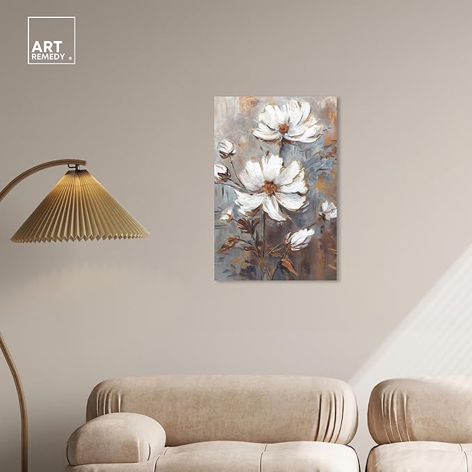 Art Remedy White Textured Flowers Canvas Elegant Floral Wall Art, Gallery Wrapped, 20" x 30"