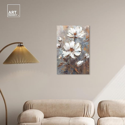 Art Remedy White Textured Flowers Canvas Elegant Floral Wall Art, Gallery Wrapped, 20" x 30"