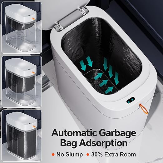 CTIME Bathroom Trash Can with Lid, 3.5 Gallon Slim Touchless Sensor Trash Can, Automatic Suction Smart Trash Can, Suitable for Bedrooms, Offices, Kitchens, and Bathrooms.