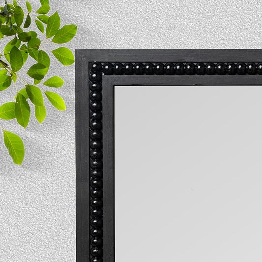 Black Wood Beaded Frame Wall Mount Mirror, 12 x 16 Inches Modern Farmhouse Real Glass Horizontal/Vertical Hanging Mirror for Bathroom, Living Room, Entryway