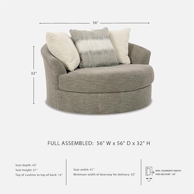 Signature Design by Ashley Creswell Transitional Round Upholstered Oversized Swivel Accent Chair, Gray